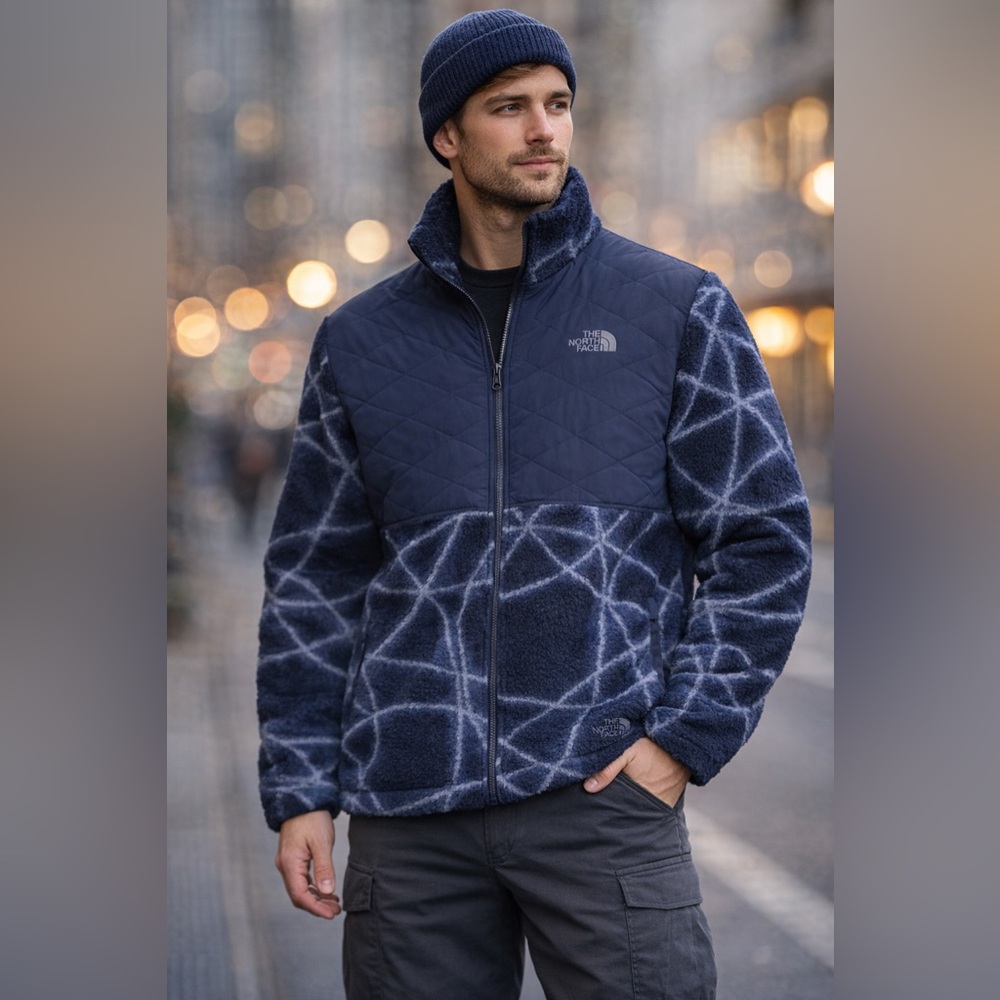 The North Face Men's Navy and White Geometric Puffer Jacket